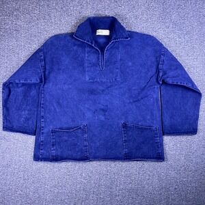 VTG Kinsale Smocks Fisherman Pullover Unisex Large Blue Denim Ireland Split Neck